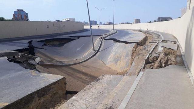 Bakıda bu yol 20 gündə ikinci dəfə çökdü - Video
