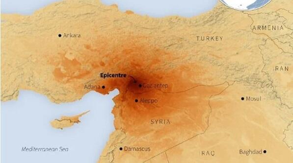 Earthquake area in Turkiye - Map