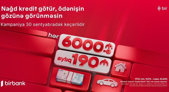 "Kapital Bank"dan yeni kampaniya: 6000 AZN götür, aylıq 190 AZN ödə